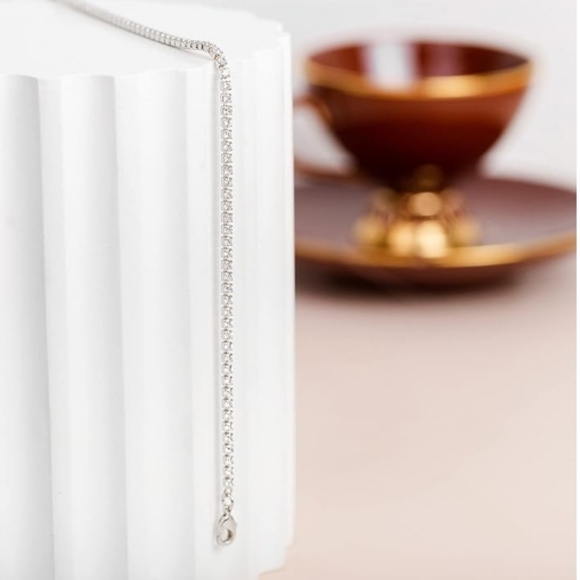 14K Gold Plated Adjustable Tennis CZ Anklets In White Gold - Picture 4 of 5